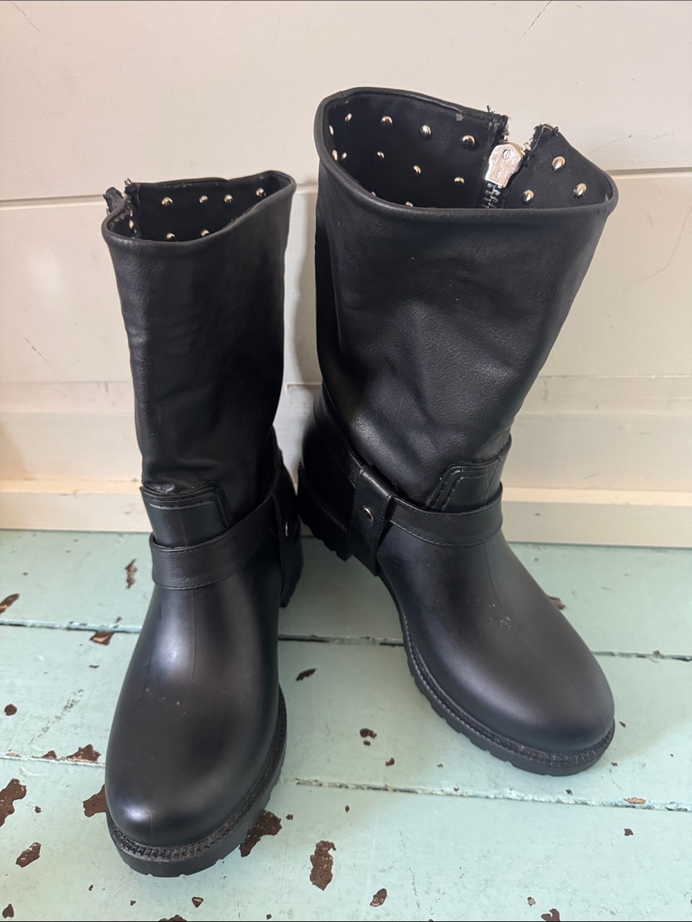 däv Size EU 36 (6-6.5) Weatherproof Calgary Studded Rain Boot Foldover Cuff
